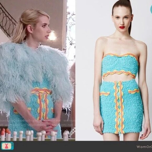 Moschino Couture 2014 RUNWAY COLLECTION AQUA FRENCH TERRY RIC RAC SKIRT ONLY 6 - Picture 1 of 12